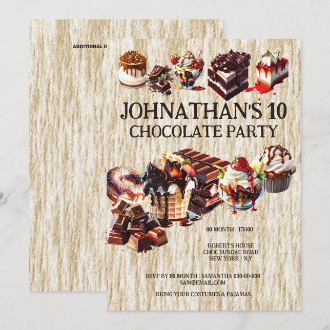 Chocolate tårta party Barn Sommarfödelsereserver Inbjudningar (Fram/baksida)