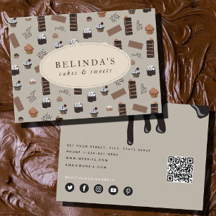 Chocolate Theme Bakery Chef Caterer QR-kod Visitkort