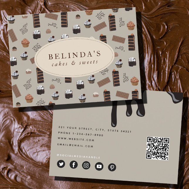 Chocolate Theme Bakery Chef Caterer QR-kod Visitkort (Chocolate Theme Bakery Chef Caterer QR Code Business Card)