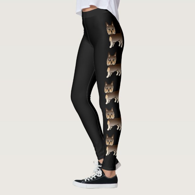 Chocolate Yorkshire Terrier Tecknad hund Leggings (Vänster)