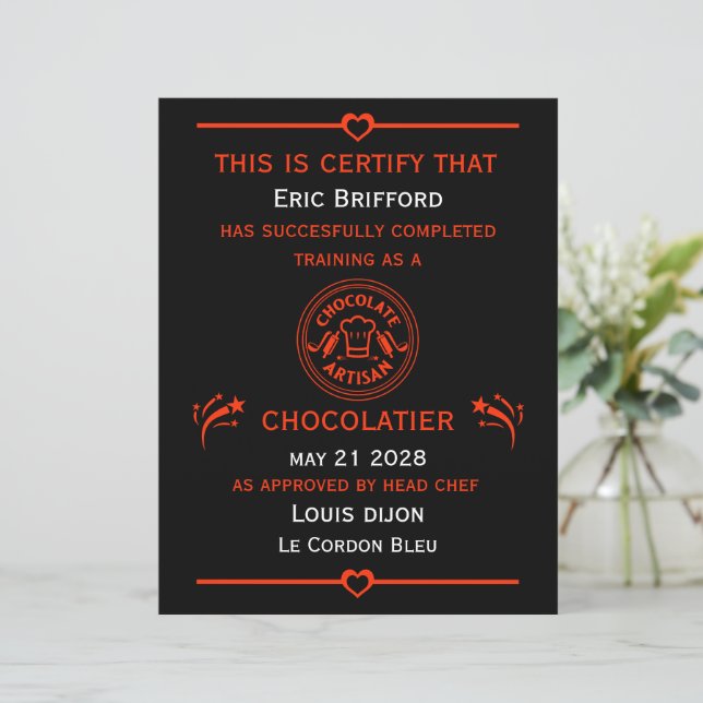 Chocolatier Maker-certifikat (Stående Fram)