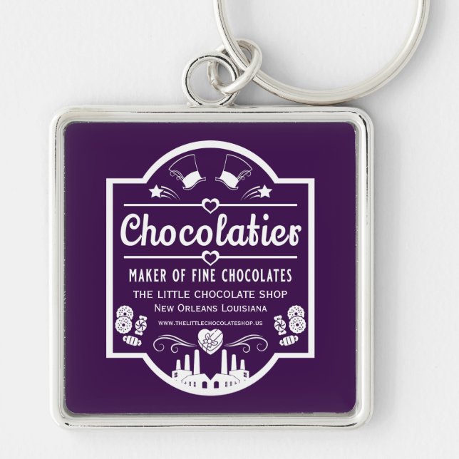 Chocolatier Maker Fyrkantig Silverfärgad Nyckelring (Framsidan)
