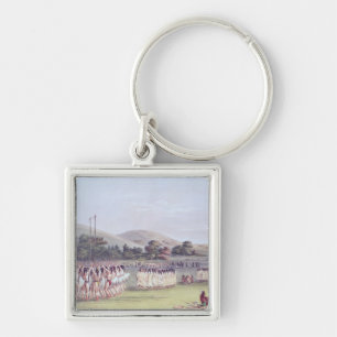 ChoctawBoll-Lek dans, 1834-35 Fyrkantig Silverfärgad Nyckelring