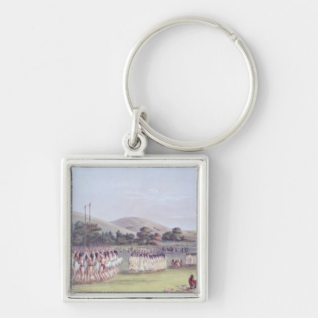 ChoctawBoll-Lek dans, 1834-35 Fyrkantig Silverfärgad Nyckelring (Framsidan)