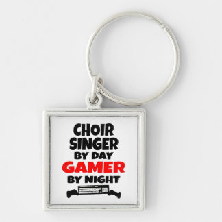 Choir Singer by Day Gamer by Night Fyrkantig Silverfärgad Nyckelring