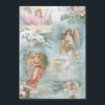 Choir Vintage jul Winter Änglar Collage<br><div class="desc">Charming collage of vacker Victorian änglar,  snö-täckt gräs,  ro,  holly,  julmusik,  typografi,  evergreens och jordlandskap på landsbygden som gränsar till ömtåliga vita filigree på ljusblå himlar-bakgrund.</div>