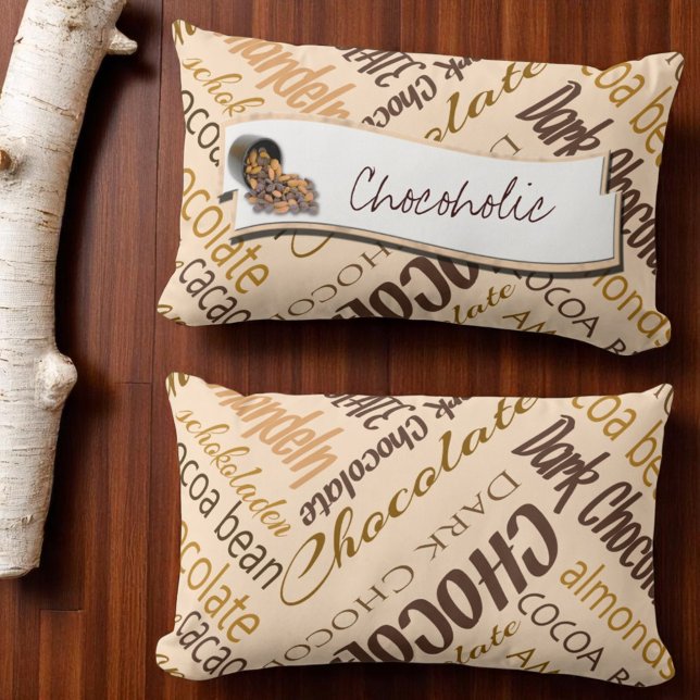 Choklad, Almonds och Mörk Chocolate Text Design Lumbarkudde (front template and back word cloud only pillow)