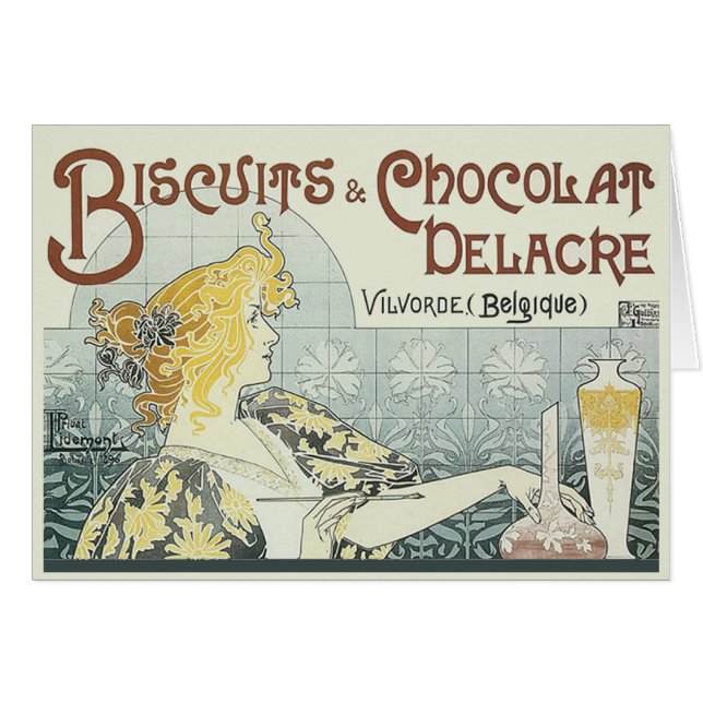 Choklad Art Nouveau Kvinna Hälsningskort (Framsidan Horizontal)
