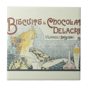 Choklad Art Nouveau Kvinna Kakelplatta