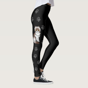 Choklad Bi-Color Persisk Söt Katt & Tassar Svart Leggings