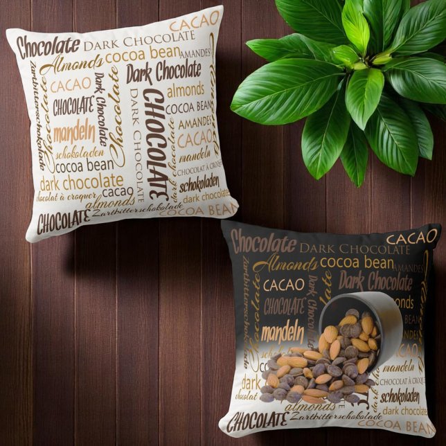 Choklad Bits and Almonds Stäng foto Kudde (Different front and back pillow design)