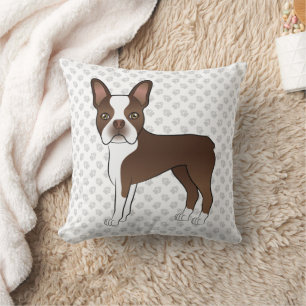 Choklad Boston Terrier Tecknad Hund Illustration Kudde
