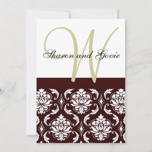 Choklad Brown Damask Monogram bröllopsinbjudning Inbjudningar