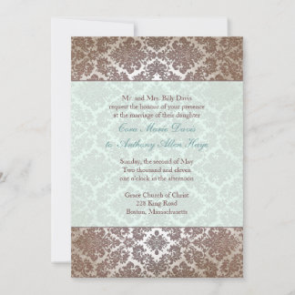 Choklad Brown Damask Wedding bjudande Inbjudningar