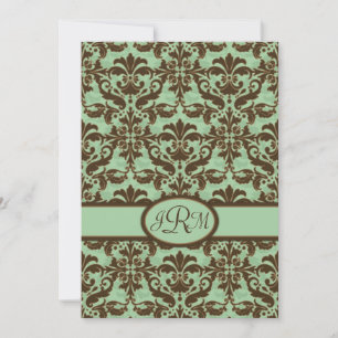 Choklad Brown & Mint Grönt Damask Inbjudningar