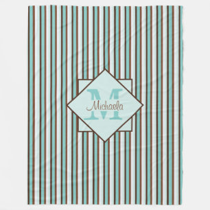 Choklad Brown & Mint Grönt Rand Monogram Fleecefilt