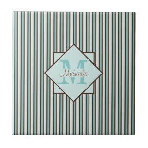 Choklad Brown & Mint Grönt Rand Monogram Kakelplatta