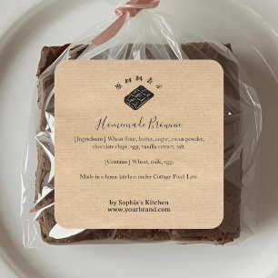 Choklad Brownie Kraft Minimalist Ingrediens Fyrkantigt Klistermärke
