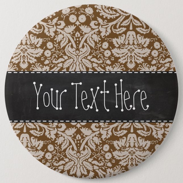 Choklad - brunt damastast mönster; Svart tavlalook Knapp (Framsida)