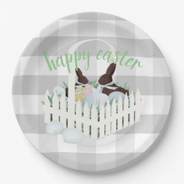 Choklad Bunnies Eggs Grått Påsk Papper Plate