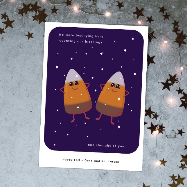 Choklad Candy Corn Duo "Räknar välsignelser" Höst Julkort (Skapare uppladdad)