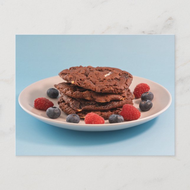 Choklad Chip Cookies Med Bär Mat Foto Vykort (Framsida)
