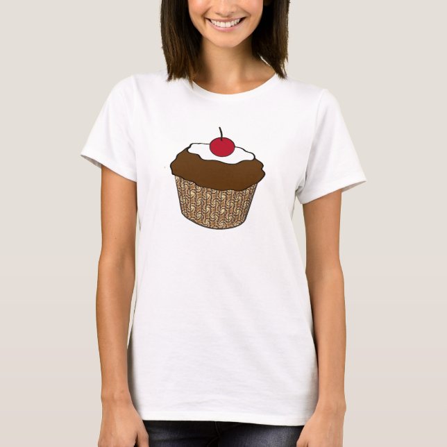 Choklad Cupcake med en Körsbär T Shirt (Framsida)