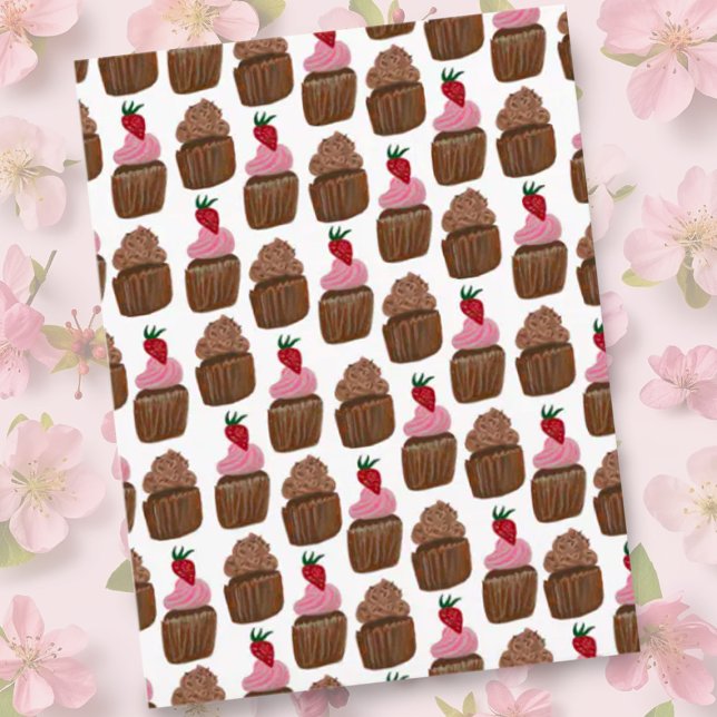 Choklad Cupcakes Mönster Glad Födelsedag Vykort (Fun chocolate cupcakes custom watercolor postcard perfect for birthdays)