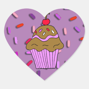 Choklad cupkaka med Candy Sprinkles Hjärtformat Klistermärke