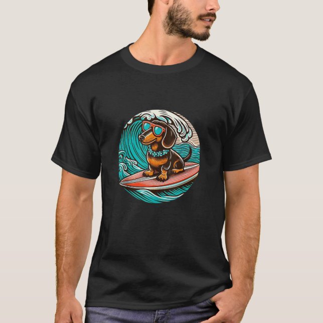Choklad Dachshund Surfing Sommar Vibes Strand Sur T Shirt (Framsida)