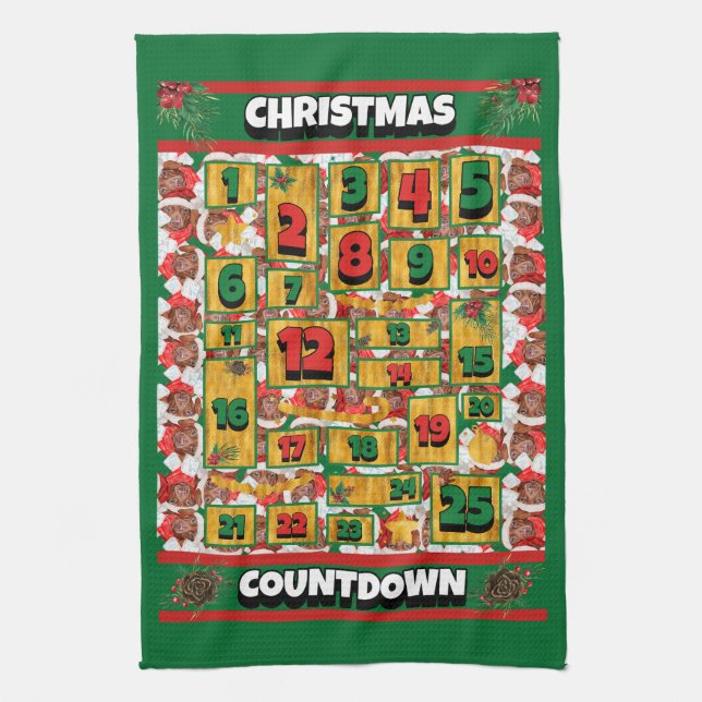 Choklad Dackel Nedräkning Jul Advent Kökshandduk (Vertikal)