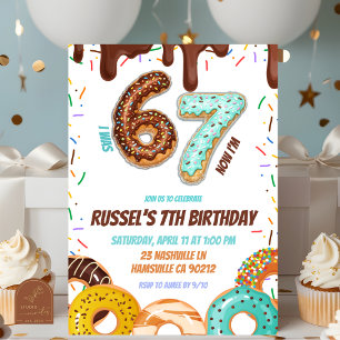 Choklad Donut 67 Pojkfödelsedagsfest Inbjudningar