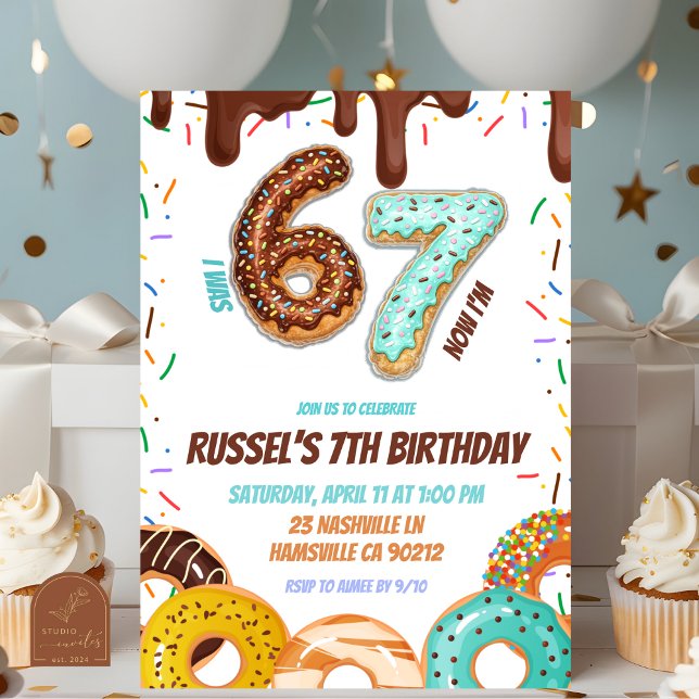 Choklad Donut 67 Pojkfödelsedagsfest Inbjudningar (Skapare uppladdad)
