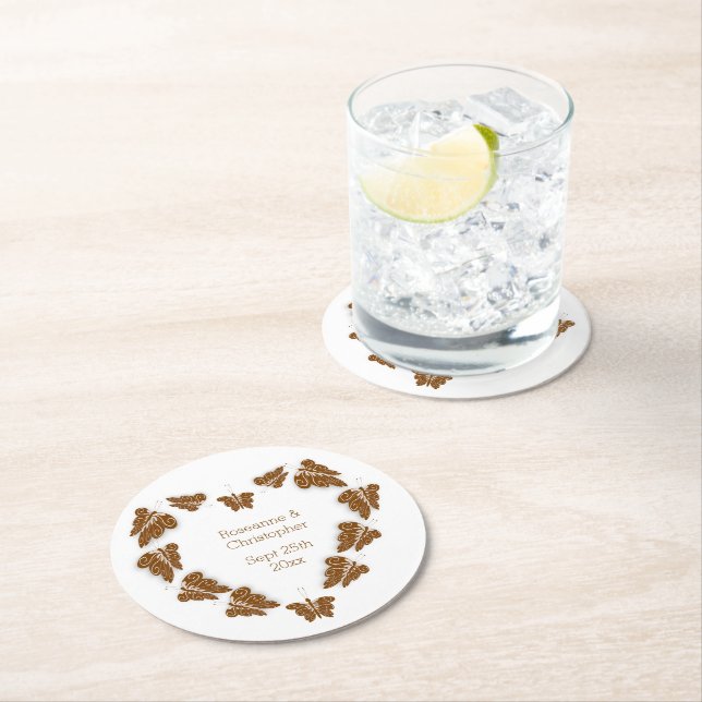 Choklad Färgad Butterflies Design Bröllop Underlägg Papper Rund (Insitu)