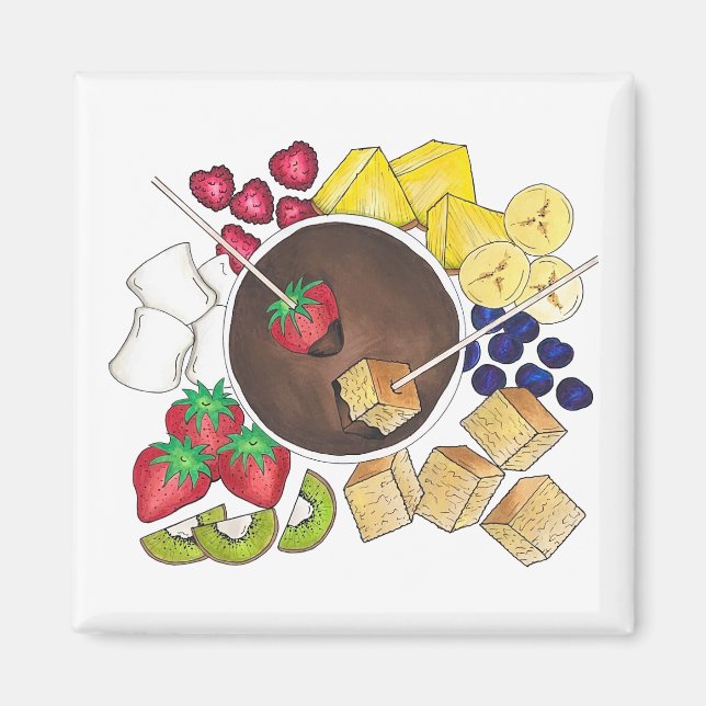 Choklad Fondue Pot Retro Dessert Food Fruit Cake Magnet (Framsidan)