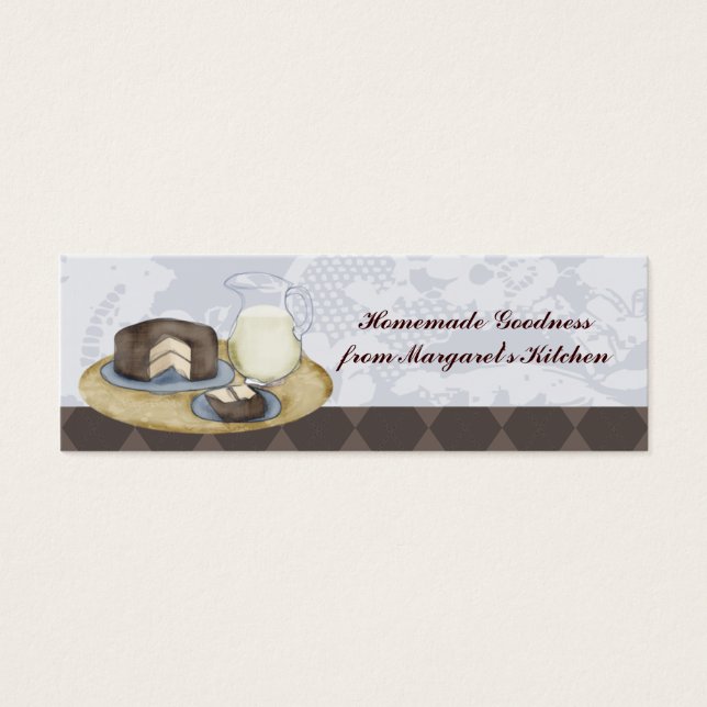 Choklad, frostat kakssegment mjölk bakade märkre litet visitkort (Framsidan)