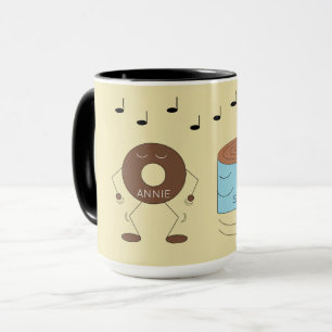 Choklad Frosted Donut & Coffee Mugg Dancing: