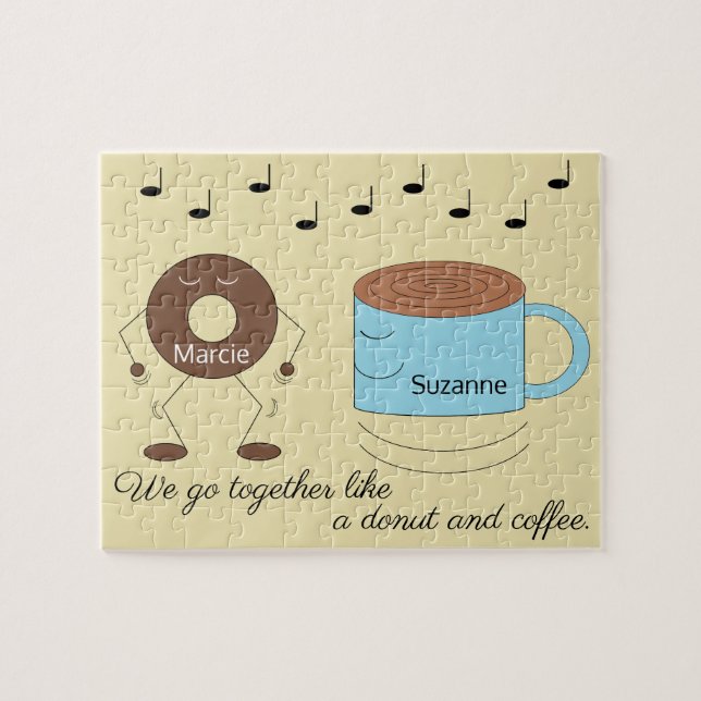 Choklad Frosted Donut & Coffee Mugg Dancing: Pussel (Horisontell)
