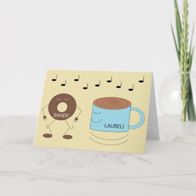 Choklad Frosted Donut & Kaffe Mugg Dancing: Kort (Framsida)