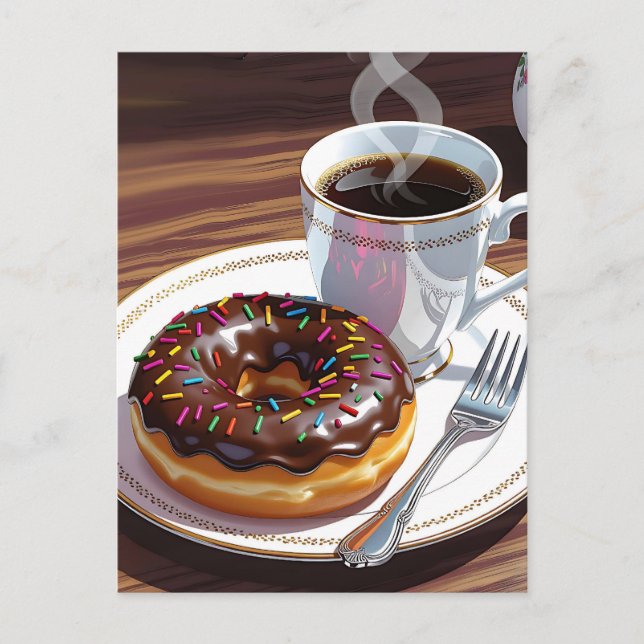 Choklad Frosted Donut och Coffee Vykort (Framsida)