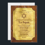 Choklad Guld Biljett Bat Mitzvah eller Bar Mitzvah Inbjudningar<br><div class="desc">Choklad-guldjetong Bar Mitzvah-inbjudan. Detta skulle också vara ett bra val för en choklad- eller godis-guldjetong Bat Mitzvah-inbjudan. Designen har en smält chokladbakgrund med en överlagring av en guldjetong. Det finns en judisk Davidstjärna och texten, som fortfarande är traditionell, återspeglar också guldjetong-temat eftersom det högst upp står "Hälsningar till upphittarna av...</div>