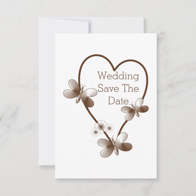 Choklad Heart och Butterflies Spara datumet Inbjudningar (Framsida)