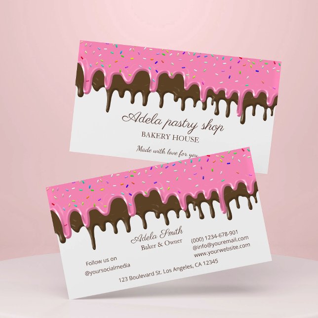 Choklad jordgubbssmördeg dropp visitkort (Chocolate strawberry Frosting Drip Business Card)