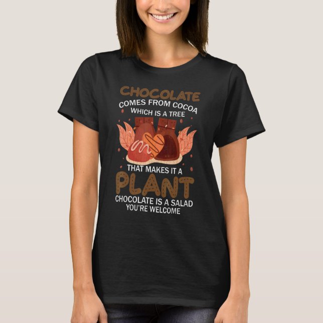 Choklad kommer från kakaobönsgrafik t shirt (Framsida)