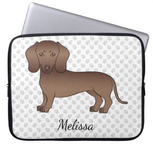 Choklad Korthårig Dachshund Tecknad Hund & Namn Laptop Fodral