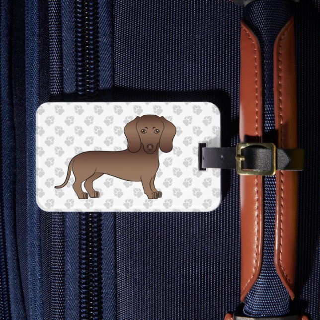Choklad Korthårig Dachshund Tecknad Hund & Text Bagagebricka (Framsida Insitu 4)