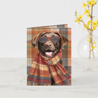 Choklad Lab Hund Höst Karo Monogram Kort