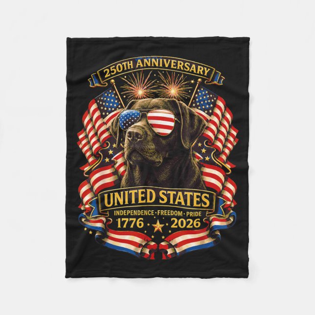 Choklad Lab Hund Usa Självständighet 1776 2026 Fleecefilt (Framsidan)