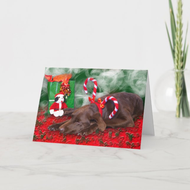 Choklad Lab Pepparmint Stripe Anpassad text inuti Helgkort (Framsida)