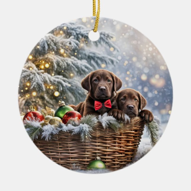 Choklad Lab Valp Hund Jul Högtid Julgransprydnad Keramik (Framsidan)